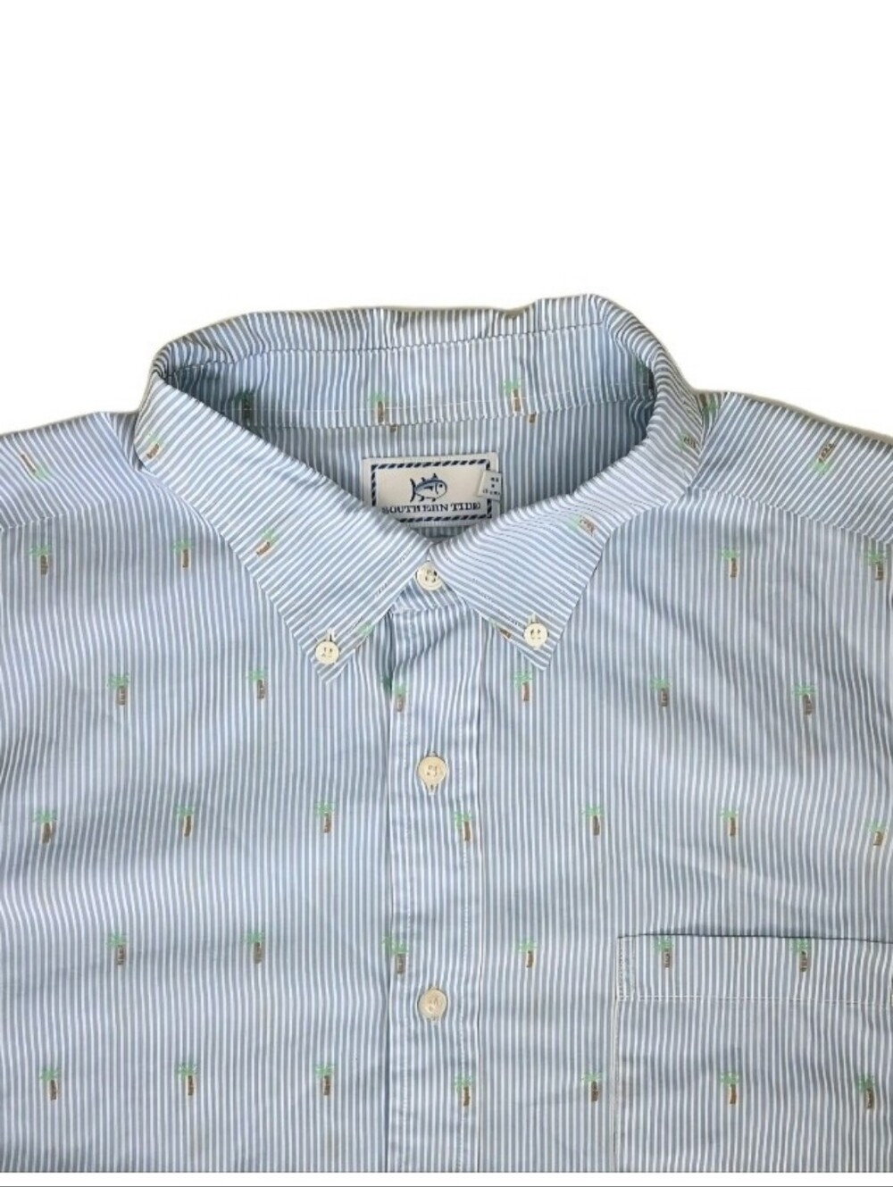 Southern Tide Trim Fit Button Down  Shirt Size XL Striped Palm Tree Print